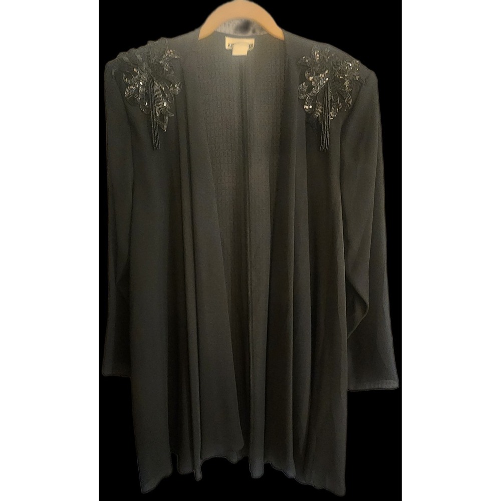 Vtg 80s After Dark Sheer Black Beaded Evening Cardigan Jacket Missy Plus Size 20